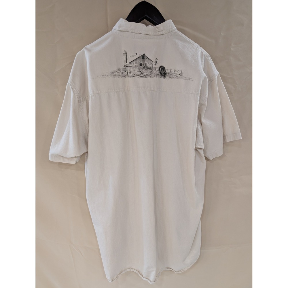 RedHead XL Button Up Shirt Barn Turkey Scene Embroidered‎ Short Sleeve - Picture 2 of 6